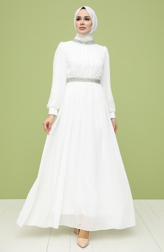 White Hijab Evening Dress 4850-04