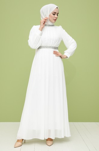 White Hijab Evening Dress 4850-04