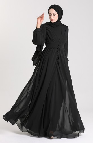 Buttoned Evening Dress 4851-01 Black 4851-01