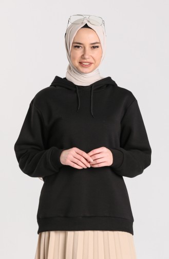 Şardonlu Kapüşonlu Sweatshirt 29662-02 Siyah