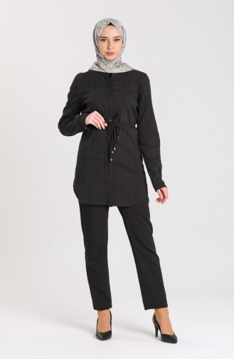 Lace-up Buttoned Tunic 0122-01 Black 0122-01