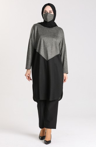 Cepli Maske Hediyeli Tunik 0102-02 Gri Siyah