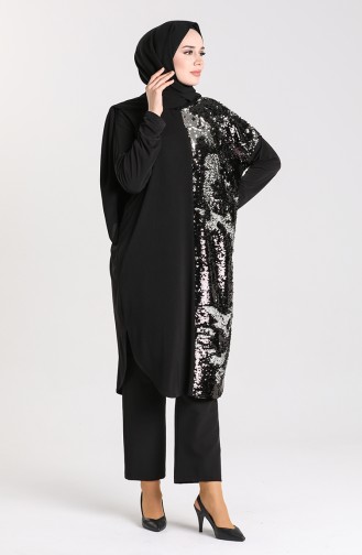 Bat Sleeve Tunic with Free Mask 0107-02 Black Silver 0107-02