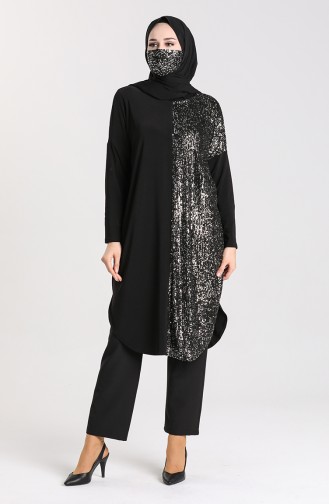 Bat Sleeve Tunic with Free Mask 0108-02 Black Silver 0108-02