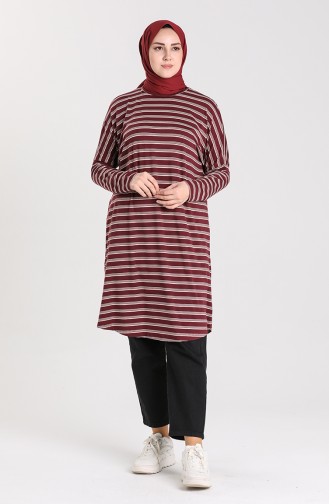 Çizgili Tunik 8193-01 Mürdüm