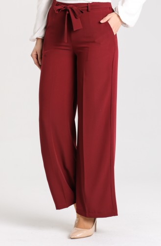 Belted wide-leg Trousers 1012-03 Burgundy 1012-03