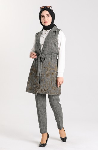 Patterned Vest Trousers Double Suit 60814-01 Gray 60814-01