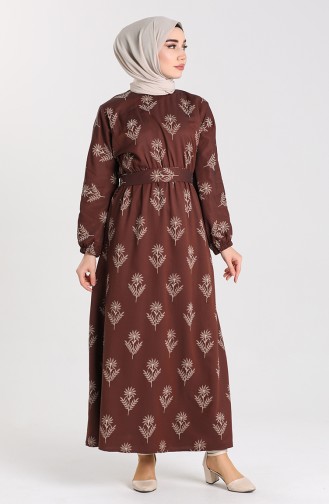 Pattern Belted Dress 21y8208a-01 Brown 21Y8208A-01