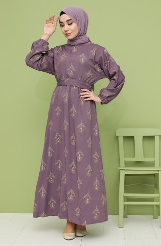 Pattern Belted Dress 21y8208a-02 Dark Lilac 21Y8208A-02