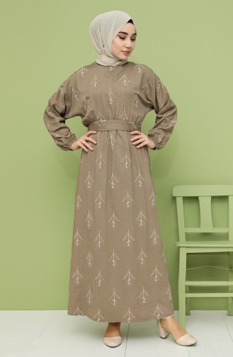 Pattern Belted Dress 21y8208a-04 Oil Green 21Y8208A-04