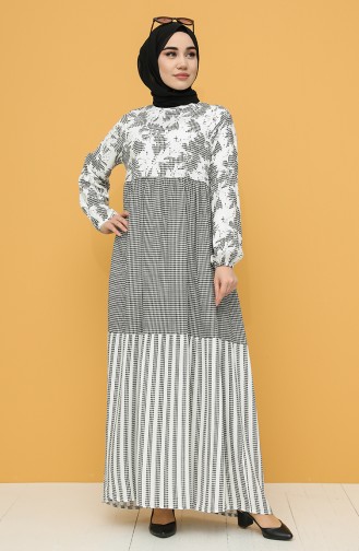 Patterned Viscose Dress 21y8227-01 Black white 21Y8227-01