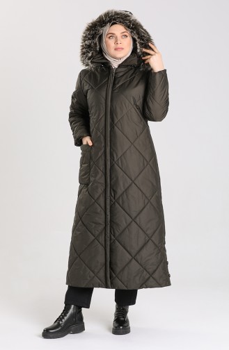 Plus Size Hooded quilted Coat 0111-02 Khaki 0111-02