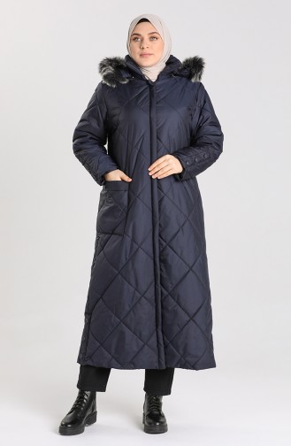 Plus Size Hooded quilted Coat 0111-03 Navy Blue 0111-03