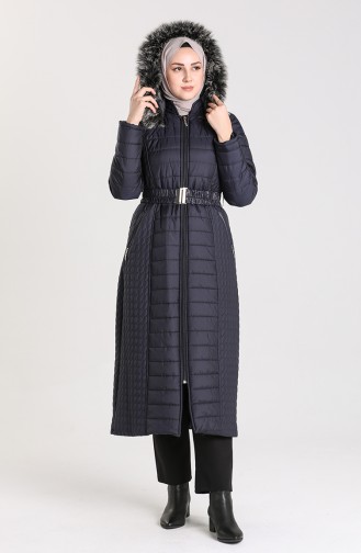 Quilted Coat with Belt 0913-02 Navy Blue 0913-02