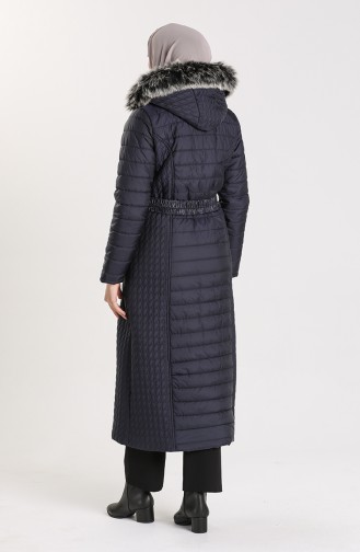 Quilted Coat with Belt 0913-02 Navy Blue 0913-02