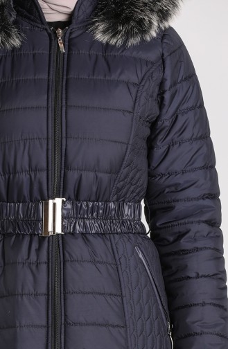 Quilted Coat with Belt 0913-02 Navy Blue 0913-02