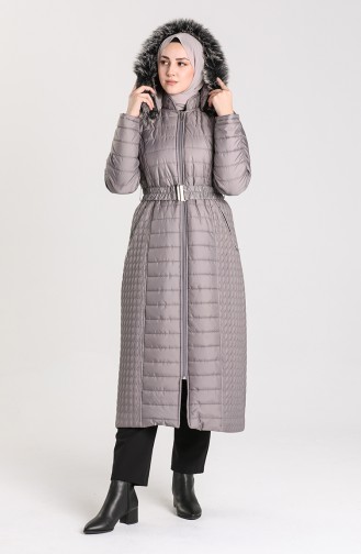 Quilted Coat with Belt 0913-06 Gray 0913-06