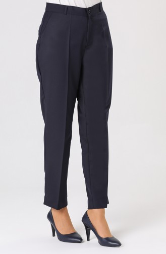 Straight Leg Trousers with Pockets 0103-01 Navy Blue 0103-01