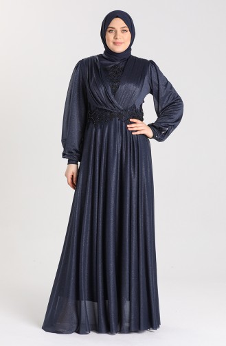 Dunkelblau Hijab-Abendkleider 1022-03