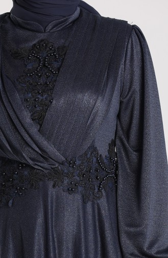 Dunkelblau Hijab-Abendkleider 1022-03