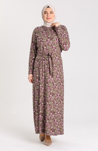 Plus Size Pattern Belted Dress 4553-02 Khaki 4553-02
