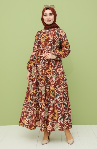 Ziegelrot Hijab Kleider 21Y8229-01