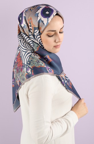 Karaca Sentetik İpek Twill Eşarp 90770-01 Lacivert Çağla Yeşili