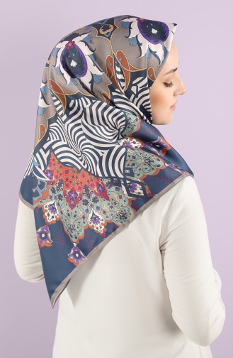 Karaca Sentetik İpek Twill Eşarp 90770-01 Lacivert Çağla Yeşili