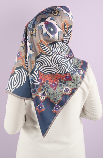 Karaca Sentetik İpek Twill Eşarp 90770-01 Lacivert Çağla Yeşili