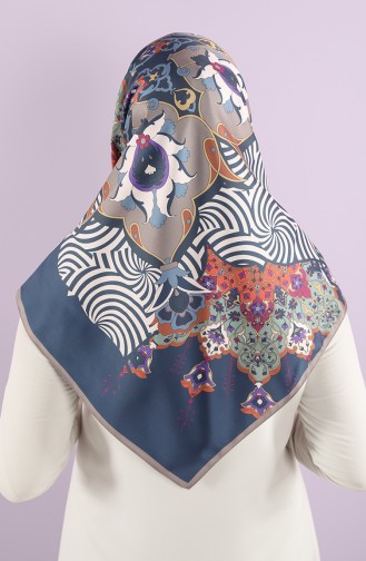 Karaca Sentetik İpek Twill Eşarp 90770-01 Lacivert Çağla Yeşili