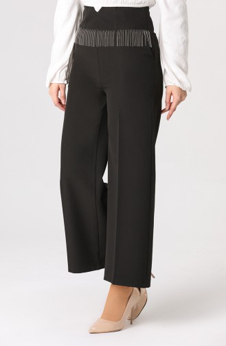 Zincirli Bol Paça Pantolon 1007-01 Siyah