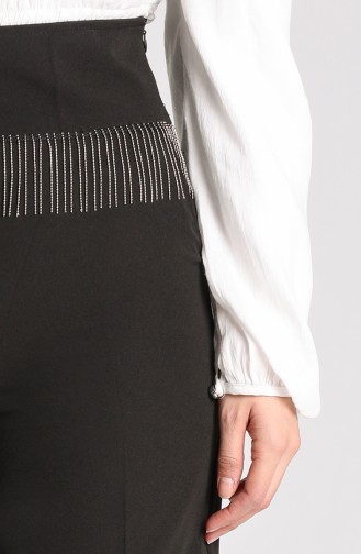 Zincirli Bol Paça Pantolon 1007-01 Siyah