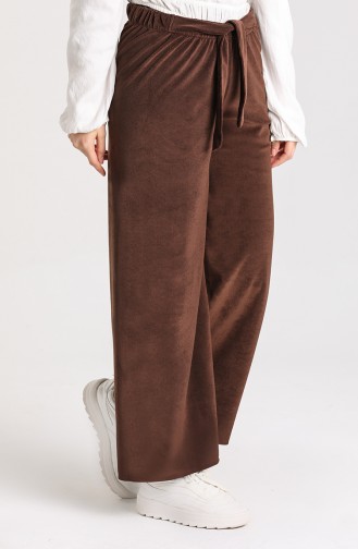 Bağcıklı Kadife Pantolon 9034-09 Kahverengi