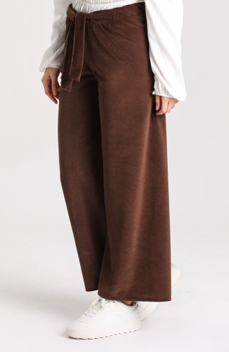 Bağcıklı Kadife Pantolon 9034-09 Kahverengi