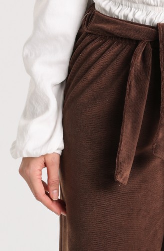 Bağcıklı Kadife Pantolon 9034-09 Kahverengi