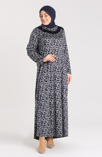 Navy Blue Hijab Dress 4784-01