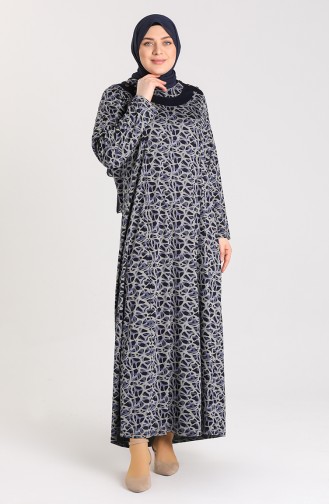 Navy Blue Hijab Dress 4784-01