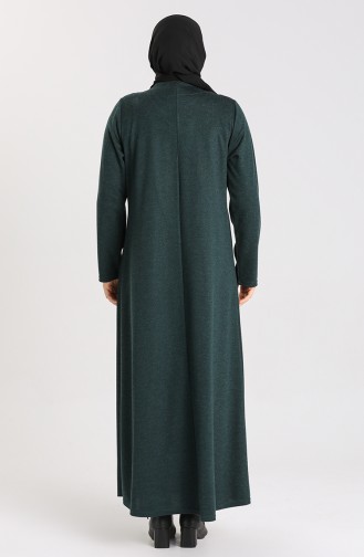 Büyük Beden Taş Baskılı Elbise 4440-02 Zümrüt Yeşili