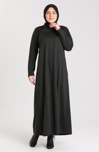 Büyük Beden Taş Baskılı Elbise 4440-04 Siyah