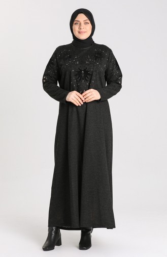 Büyük Beden Taş Baskılı Elbise 4484-05 Siyah