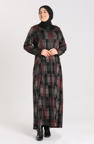 Plus Size Patterned Dress 4873-03 Black Burgundy 4873-03