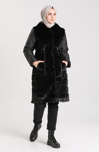 Hooded Plush Coat 0435-01 Black 0435-01