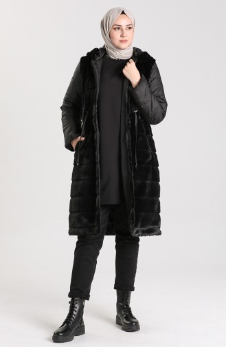 Hooded Plush Coat 0435-01 Black 0435-01