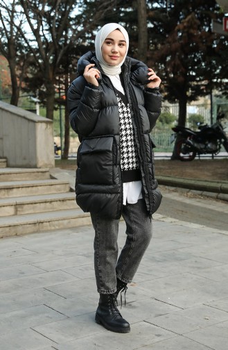Puffer Jacket with Hood 1496-01 Black 1496-01