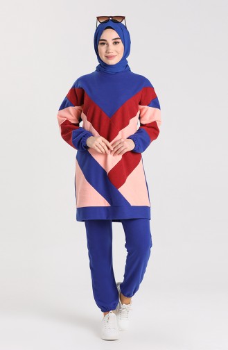 Selanik Kumaş Tunik Pantolon İkili Takım 5543-02 Saks Somon