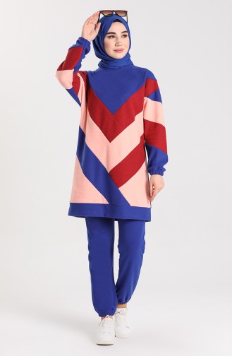 Selanik Kumaş Tunik Pantolon İkili Takım 5543-02 Saks Somon