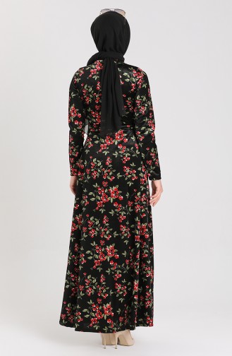 Çiçek Desenli Elbise 1495-01 Siyah