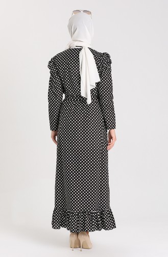 Puantiyeli Desenli Elbise 005561-01 Siyah Beyaz