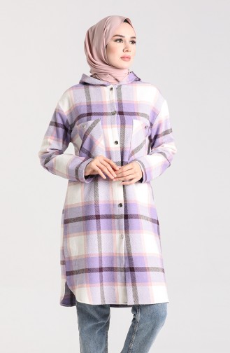 Hooded Buttoned Lumberjack Tunic 6872-02 Lilac 6872-02