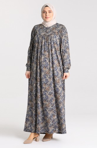 Büyük Beden Desenli Elbise 4781-04 Lacivert